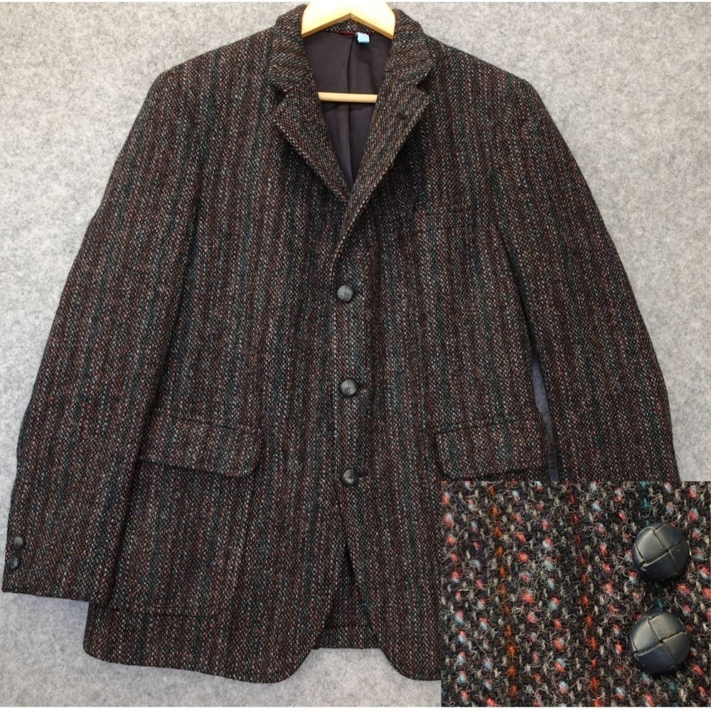 Vintage Harris Tweed JOS A BANK Sport Coat Mens 38R Blue Stripe Donegal USA Made